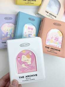 1PC 3 Inch Cream Color Card Album, Mini Portable Album, Cover Hollow Out Window, Simple Solid Color Storage Album Card Case, Photo Storage, Double Sided Holds 40 Small Cards,Back To School,School Supplies - Multicolor - View 5