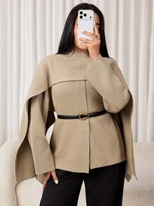 Veilorie Women's Solid Color Asymmetrical Shawl And Sweater Elegant Set - Khaki - View 7