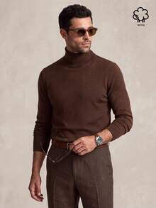 Lornavo Men's Solid Color High Neck Long Sleeve Sweater High Quality - Mocha Brown - View 1