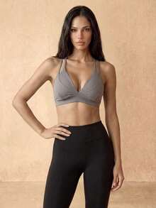 Silquee Solid Criss Cross Back Sports Bra - Grey - View 4