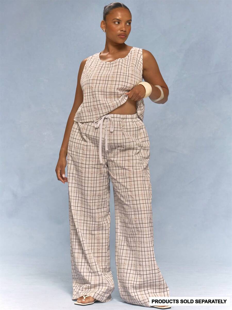 MUSERA Plus Size Plaid Print Pants, Autumn Vacation, Kawaii Soft Form ...
