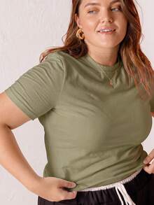 Aralina Curve 白色修身棉質 T-shirt - Limelight Green - 查看 4