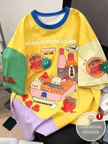 Resyla Women's Cartoon Print Colorblock Casual Daily Summer T-Shirt - Multicolor - View 3