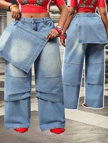 Slaydiva Plus Size Women Non-Stretch Denim Jeans Cowboy Outfits For Women - Light Wash - View 10