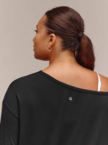 GLOWMODE Plus Size SoftCalm TENCEL™ Modal Getaway Glow Relaxed Fit One-Shoulder Long Sleeve With Asymmetrical Hem Daily Casual Fall - Black - View 5