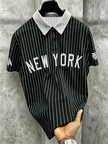 Manfinity EMRG Men's Plus Size Striped Letter Print Polo Shirt - Multicolor - View 3