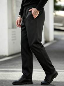 Manfinity CasualCool Men's Solid Color Drawstring Waist Casual Versatile Daily Travel Long Pants - Black - View 6