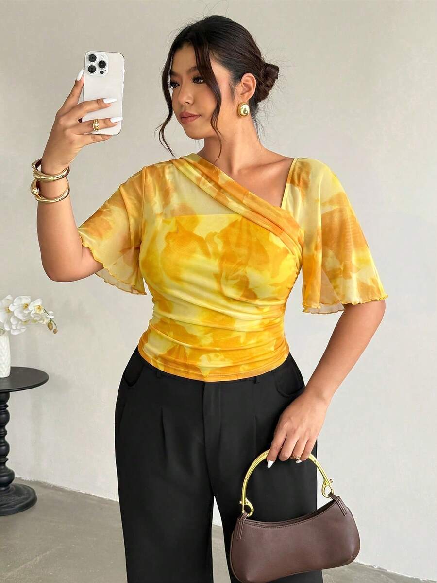 Firerie 大码女式撞色褶皱修身休闲衬衫