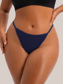 Barelissa 1pc Women's Plus Size Solid Color Casual Thong - Navy Blue - View 1