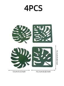 Haus Hana 3/4pcs Wooden Monstera Leaf Coaster Set, Green Or Brown Tropical Cup Mats, Rustic Botanical Drink Coasters For Coffee, Tea, Dining Table, Kitchen, Cafe, Home Decor And Housewarming Gift - Multicolor - View 13