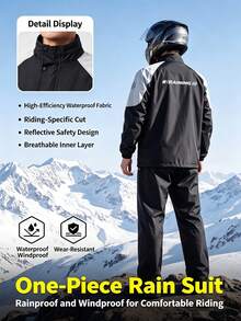 SHEIN Unisex Adult Separate Rain Jacket & Pants Set, Full Body Heavy Rainproof Motorcycle Riding Rain Suit With Adjustable Hood, Full Coverage Waterproof Rain Gear For Work, Travel & Outdoor Activities - Men's and women's styles - View 4
