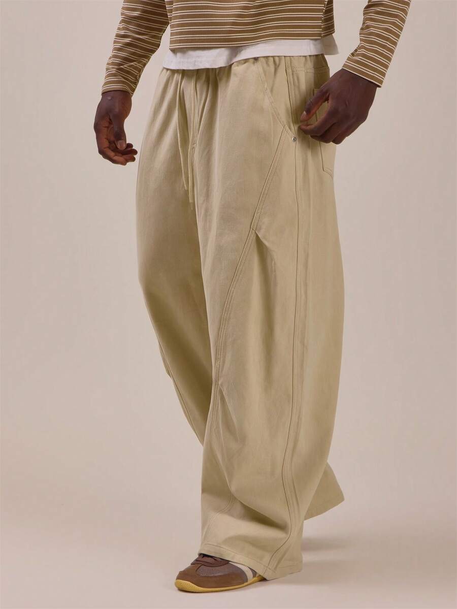 Musero Balloon Shape Pleat Detail Joggers Elasticated Waistband External Drawstrings Spring Summer Essentials - Green - View 1