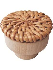 12 Pieces Natural Rattan Round Cabinet Knobs Wooden Drawer Pulls Handles Brown Finish For Kitchen Living Room Bedroom Wardrobe Furniture Decor - multicolor - View 4