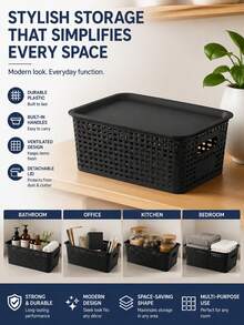 6pcs Black Stackable Plastic Storage Baskets Multipurpose Organizer Bins For Shelves Drawers Desktop Closet Playroom Classroom Office Home Storage - Multicolor - View 6