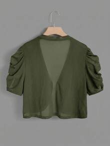SHEIN Clasi 大尺碼花瓣袖前開襟短版夾克 - 軍綠色 - 查看 2