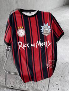 Rick and Morty X SHEIN 男士条纹卡通图案休闲圆领短袖T恤 - 白色 - 查看 1