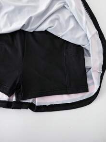 SHEIN 青少年女孩休閒運動字母黑白對比色交叉細肩帶背心洋裝 - 黑色 - 查看 2