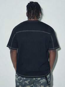 Modcrash Plus Size Men's Casual Washed Round Neck Short Sleeve T-Shirt, Summer - Black - View 2