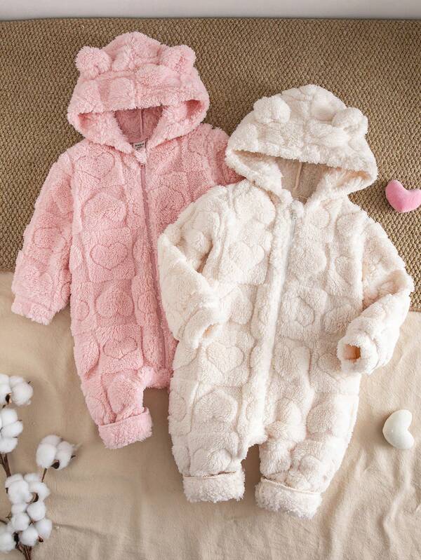 LMoss Kids Baby Girl Cute Heart Faux Fur 3D Ear Romper 2 Pieces Set