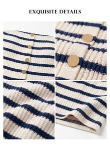 ELLERISSA Plus Size Blue & White Stripe Bandeau Button Front Playsuit - Blue and White - View 7