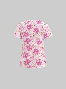 TaskEZ Scrub Set Short Sleeve Top And Long Pants With Pencil And Apple Print Pattern, Suitable For Work Commute And Pet Hospital, Back To School Season - Multicolor - View 4