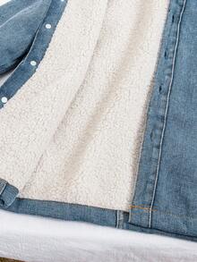 Manteau mi-long épais avec col en fourrure pour jeunes filles, nouvelle arrivée automne/hiver, veste en jean délavé et usé style coréen au-dessus du genou, convient pour le port extérieur et décontracté - Bleu azur - Voir 7