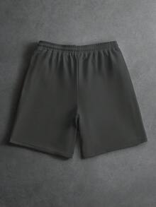 PAVTROS Men's Drawstring Waist Letter Pattern Casual Daily Shorts - Dark Grey - View 2