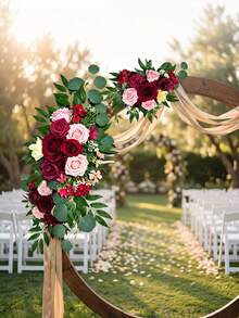 2Pcs Artificial Burgundy Wedding Flowers Bouquet, Silk Arch Decoration For Welcome Board, Versatile Party Birthday Opening Ceremony Decor - Multicolor - View 5