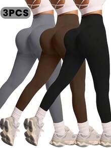 SHEIN Velisys 2件組女款高腰無縫修身瑜珈褲，親膚透氣 - 彩色 - 查看 1