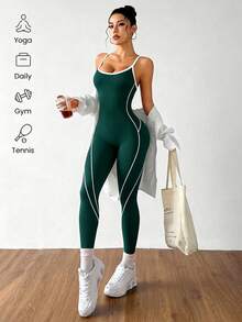 SHEIN Dewbera H1086 黑白無縫運動連身衣 - 綠色 - 查看 3