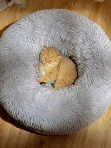 1pc Round Solid Color Plush Pet Bed Soft Cozy Washable Non Slip Deep Sleep Cushion For Small Medium Large Cats Dogs All Seasons Indoor Home Decor Pet Supplies Gift - Dark Grey - View 5