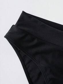 Travachic 女款夏季海灘純色百褶性感時尚比基尼兩件式泳衣套裝 - 黑色 - 查看 4