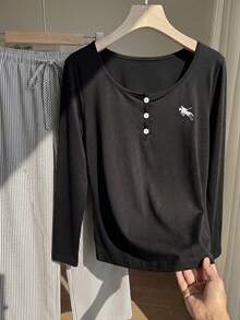 SHEIN EZwear 大尺碼長袖T恤與條紋長褲2件套 秋季 - 彩色 - 查看 8