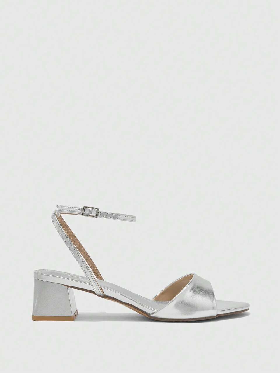 CUCCOO BIZCHIC Women's New Fashion Versatile Round Toe Silver One-Piece Ankle Strap PU Material Sandals, Suitable For Commute And Date