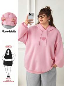 SHEIN CURVE+ 大尺碼女款休閒極簡美式復古字母印花圖案連帽長袖寬鬆衛衣 秋季 - 粉色 - 查看 11