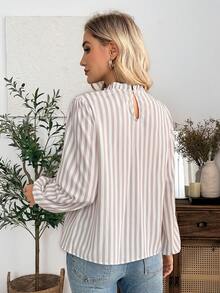 EMERY ROSE 女款秋冬荷葉領條紋優雅長袖襯衫 - 彩色 - 查看 2