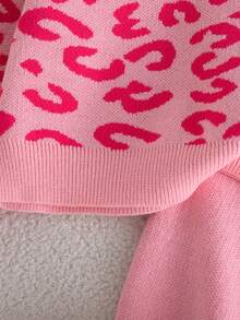 SHEIN Playful Pals 女童豹紋高領長袖毛衣與直筒長褲套裝，休閒外出與派對百搭秋季穿搭 - 粉色 - 查看 6