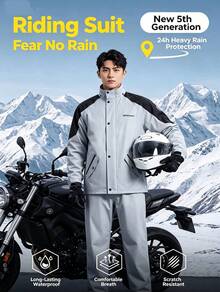 SHEIN Unisex Adult Separate Rain Jacket & Pants Set, Full Body Heavy Rainproof Motorcycle Riding Rain Suit With Adjustable Hood, Full Coverage Waterproof Rain Gear For Work, Travel & Outdoor Activities - Men's and women's styles - View 3