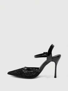 CUCCOO BIZCHIC Simple Rear Empty Buckle Strap Stiletto High Heels, Daily Commuting Versatile Women's Shoes - Mesh Black-2 - View 4