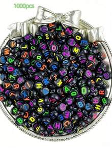 1000 Buah Per Kemasan - Manik-Manik Huruf Akrilik Hitam, 4x7 Mm - Dekorasi Rangkaian Huruf A sampai Z, Cocok untuk Gelang, Kalung, Gantungan Kunci, dan Perhiasan Buatan Sendiri. - MultiWarna - View 11