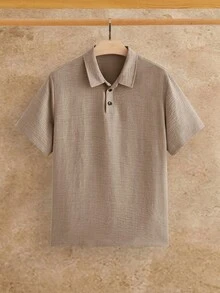 HIMLAND 男士純色短袖 Polo 衫搭配抽繩腰長褲休閒日常套裝 - 淺灰色 - 查看 9