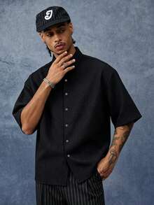PAVTROS Men's Solid Color Single-Breasted Casual Versatile Daily Wear Shirt - Black - View 4