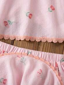 Emery Rose Kids Emery Rose Kids 少女花卉印花圓領上衣與彈性腰褶皺裙休閒日常套裝 - 粉色 - 查看 9