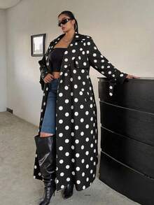 POPSWAY Plus Size Women's Polka Dot Casual Daily Trench Coat Jacket Fall - Multicolor - View 3