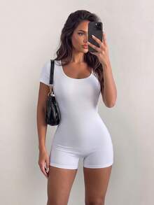 Dewbera Dewbera Sports One-Piece White Long-Sleeved Shorts Style, Casual Fitness Wear - White - View 7