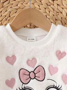 SHEIN طقم ملابس نوم منزلية كاجوال يومي للبنات الرضع بنقشة كرتونية، ملابس علوية بأكمام طويلة وبنطال - وردي - مشاهدة 2