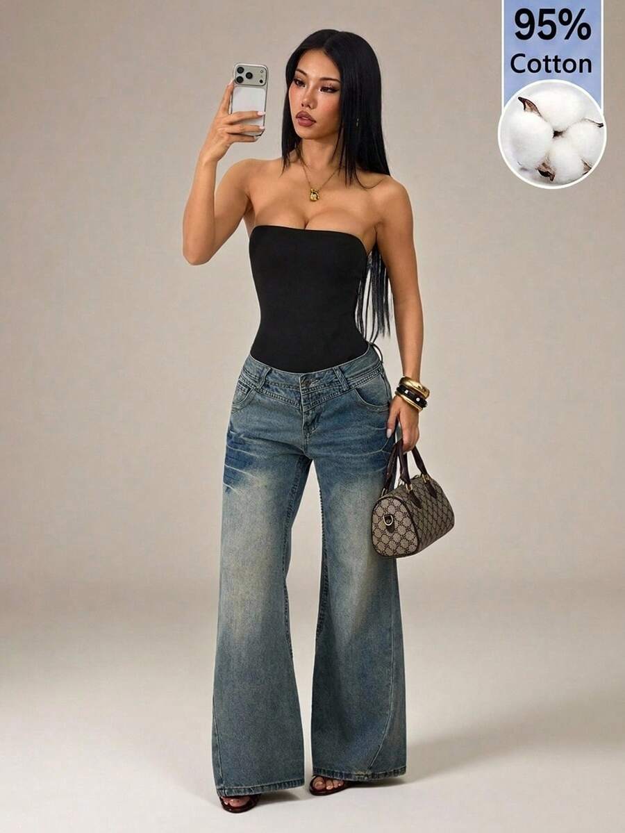 SHEIN PETITE 純色抹胸夏季時尚女款連身衣 - 黑色 - 查看 1