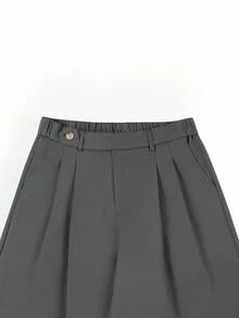 Calvornis 男士米色西裝長褲，復古寬鬆休閒百搭直筒褲 - 深灰色 - 查看 5
