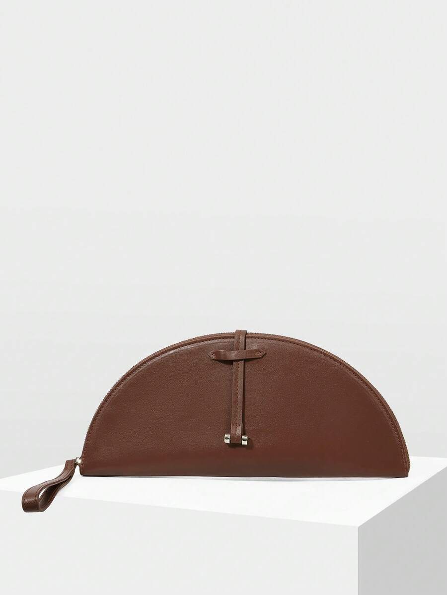 MOTF WOMEN'S FASHION HALF-MOON CLUTCH BAG, CLASSIC BROWN, SIMPLE HANDBAG, FOR DAILY, COMMUTING, BANQUETS, DRESS MATCHING - Coffee - View 2