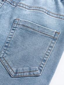 SHEIN 女童牛仔褲 全季復古休閒 Y2K 街頭風 淺藍色 破洞貓鬚水洗 高彈力棉喇叭褲 顯瘦修身 校園風 - 中等水洗藍 - 查看 6